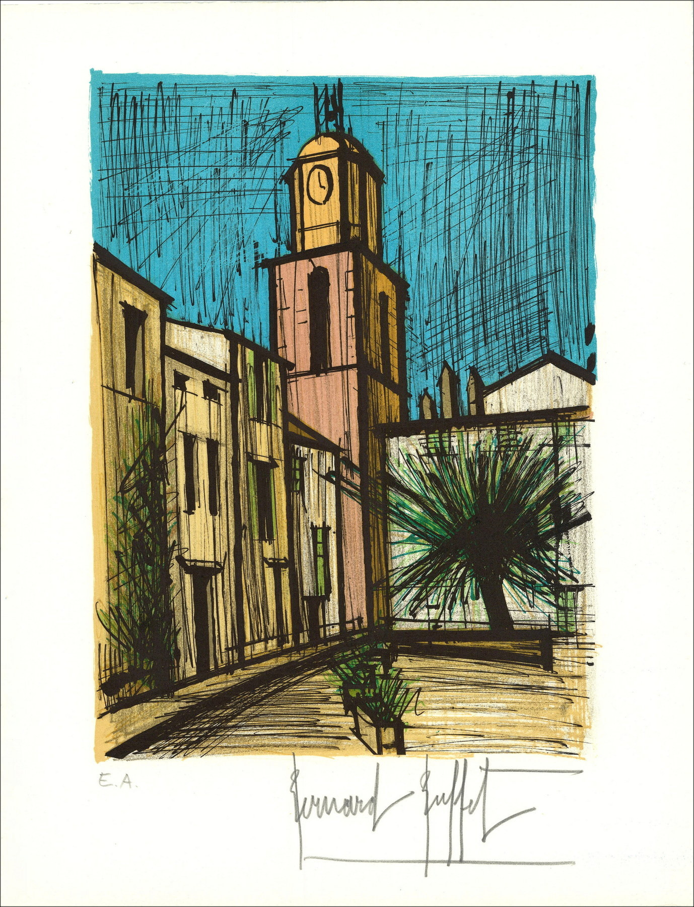 Bernard Buffet Saint-Tropez Place de l'Ormeau EA signée | Galerie 125