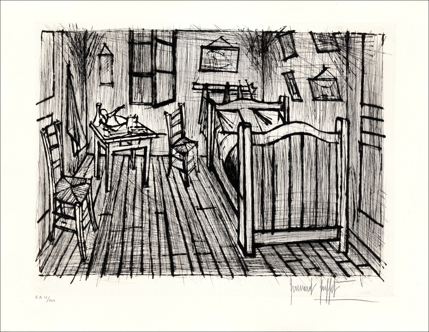 Bernard Buffet Das Zimmer von Van Gogh 1992, signierte Druckgrafik EA