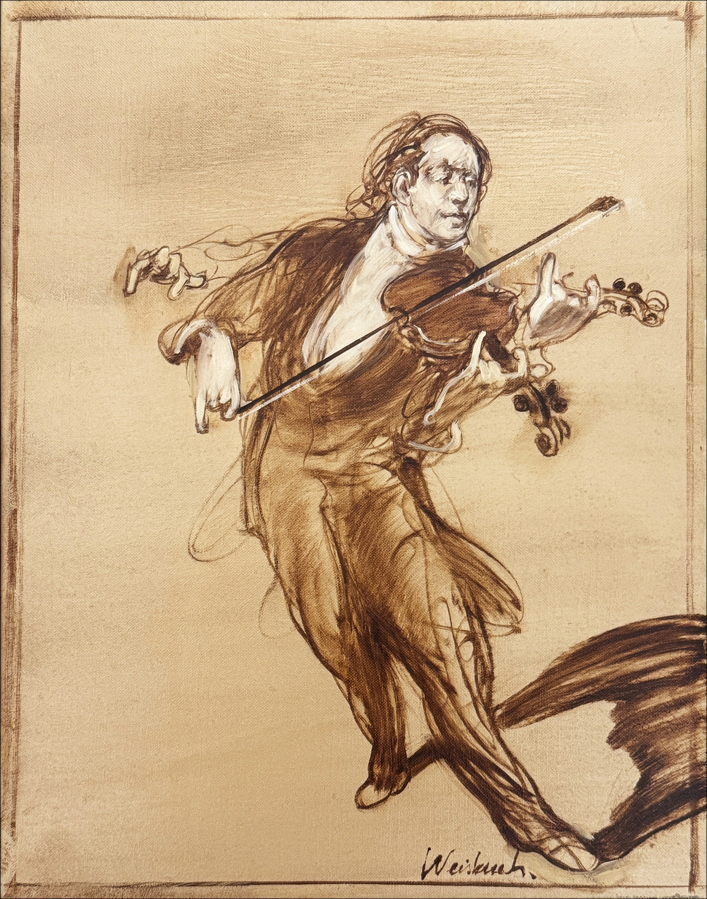 Claude Weisbuch, The Violinist, original oil painting