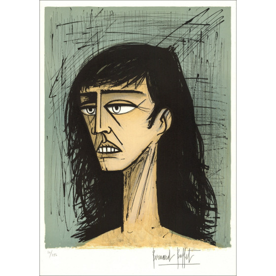Bernard Buffet, Head of a Woman (1980), original signed lithograph