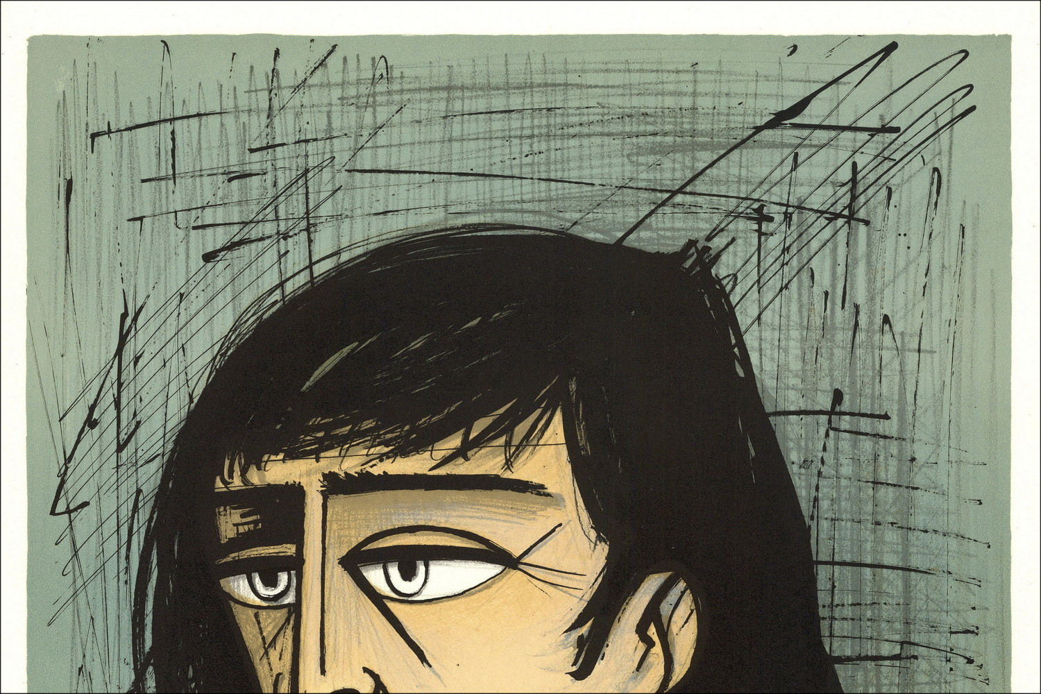 Bernard Buffet, Vrouwenhoofd (1980), originele gesigneerde lithografie