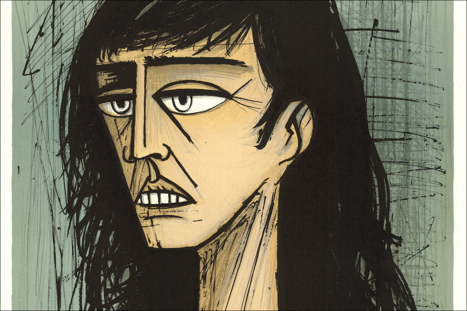 Bernard Buffet, Testa di donna (1980), litografia originale firmata