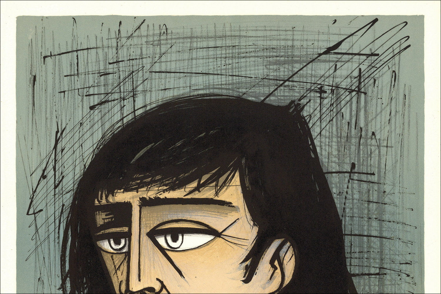 Bernard Buffet, Cabeza de mujer (1980), litografía original firmada