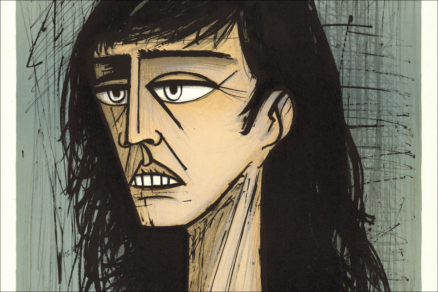 Bernard Buffet, Testa di donna (1980), litografia originale firmata