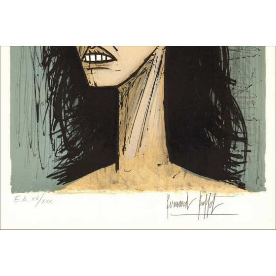 Bernard Buffet, Testa di donna (1980), litografia originale firmata
