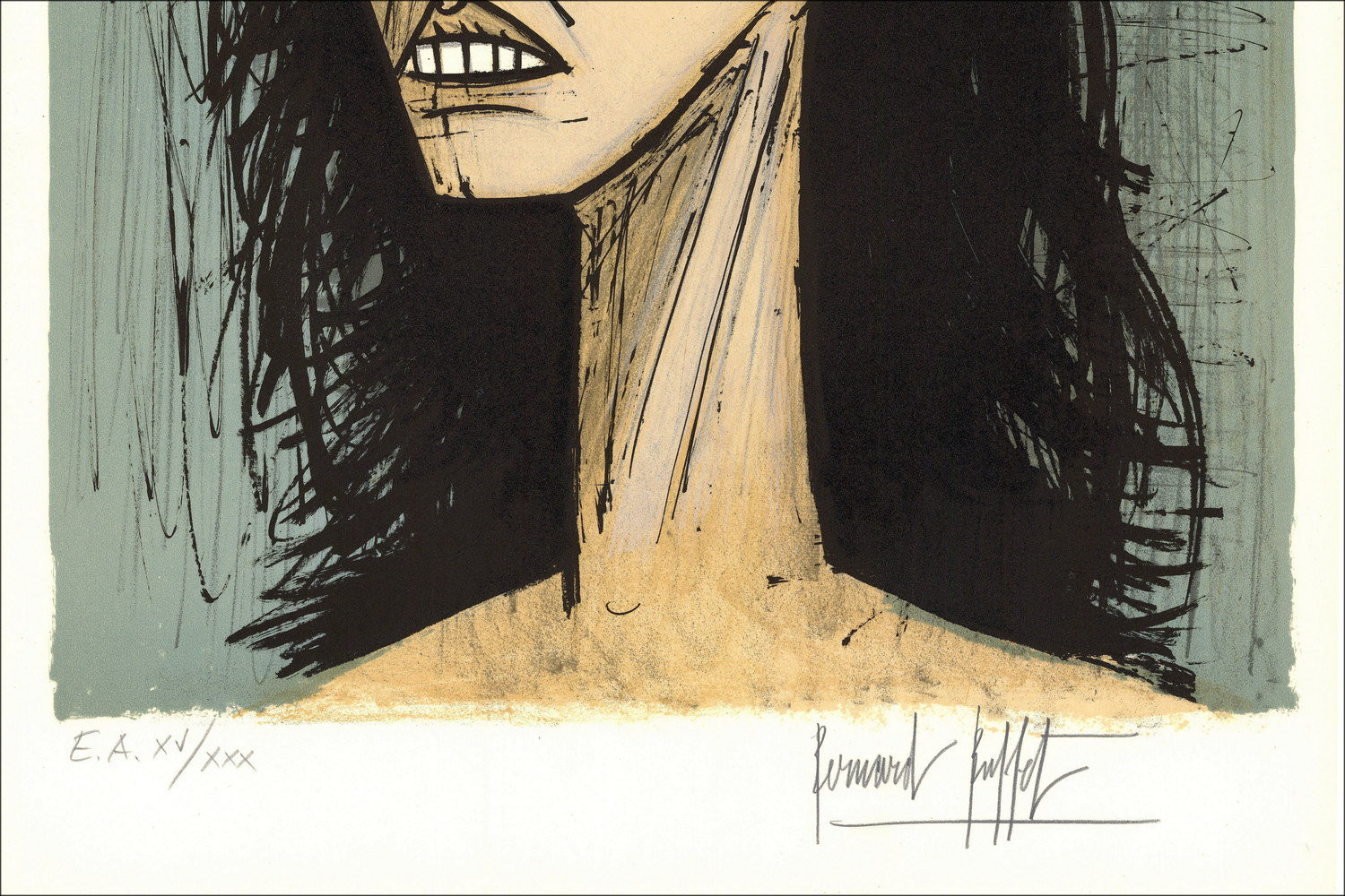 Bernard Buffet, Cabeza de mujer (1980), litografía original firmada