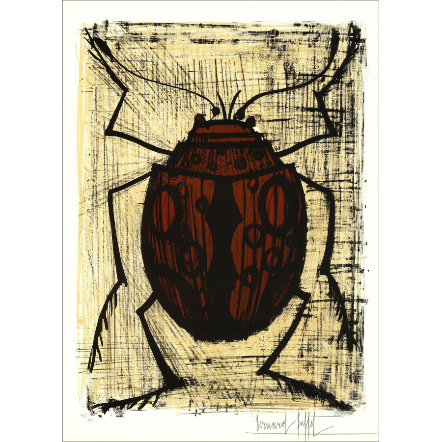 Bernard Buffet, Der Marienkäfer 1964, signierte Original-Lithografie