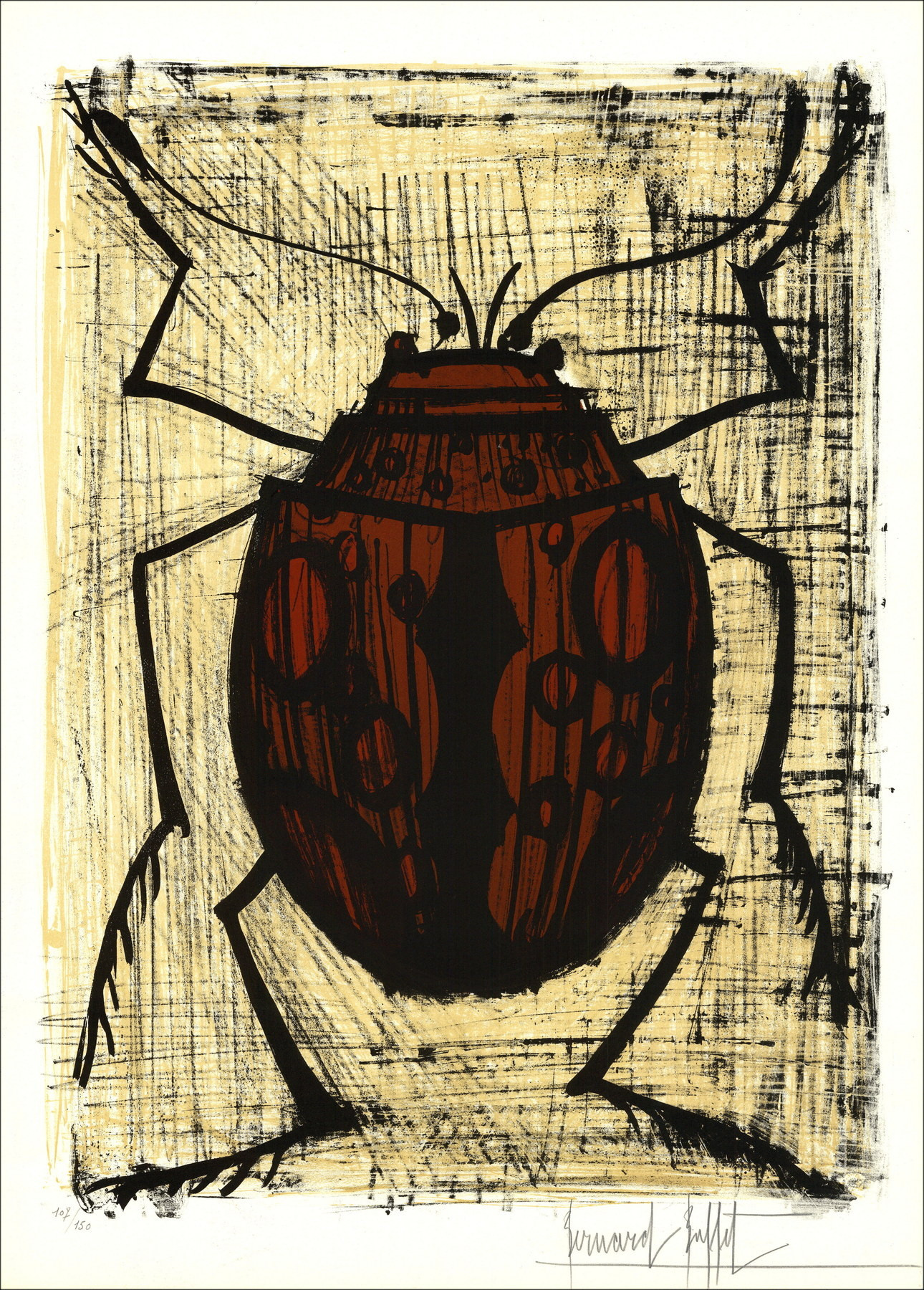 Bernard Buffet, La Coccinelle 1964, litografia originale firmata