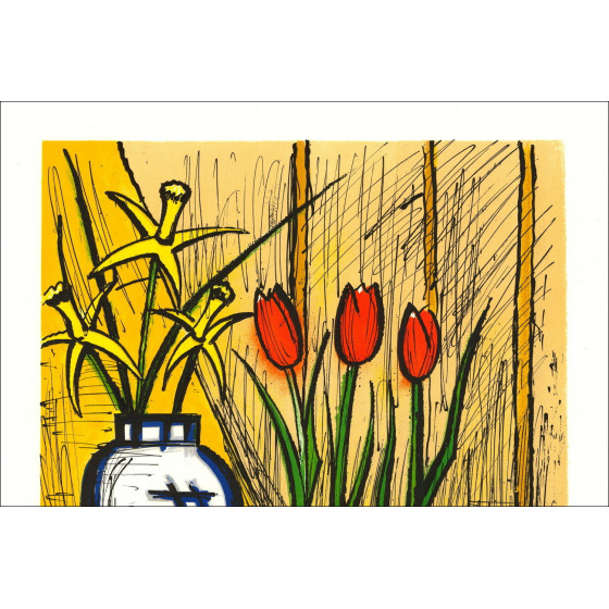 Bernard Buffet – Narcisi e tulipani, litografia firmata