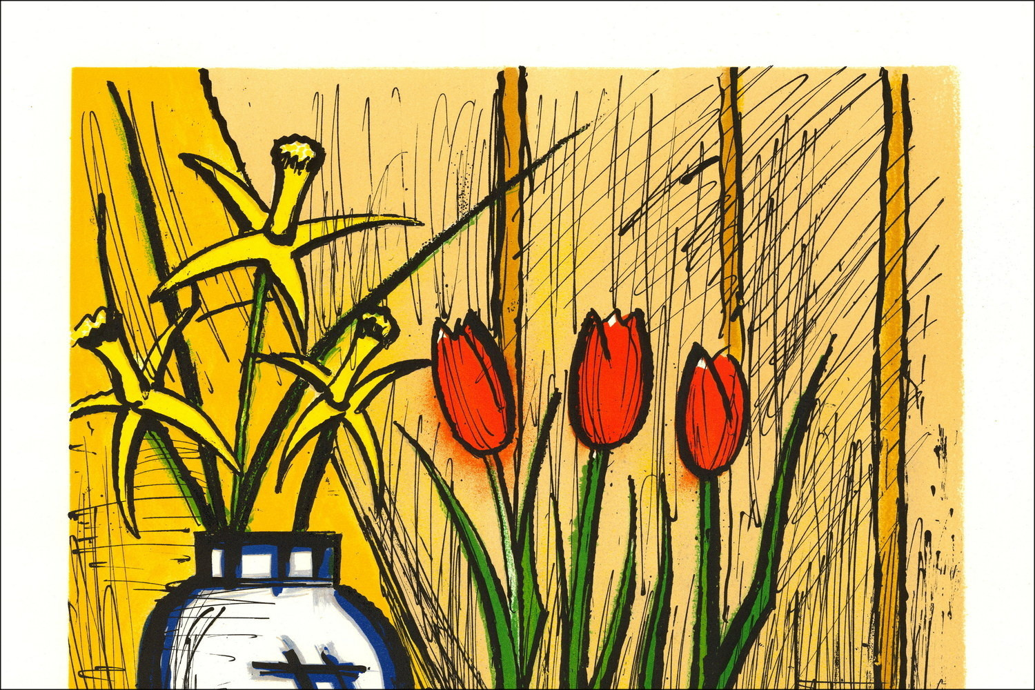Bernard Buffet – Jonquilles y tulipanes, litógrafo firmado
