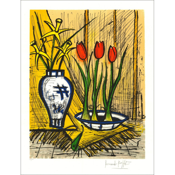 Bernard Buffet – Narcisi e tulipani, litografia firmata