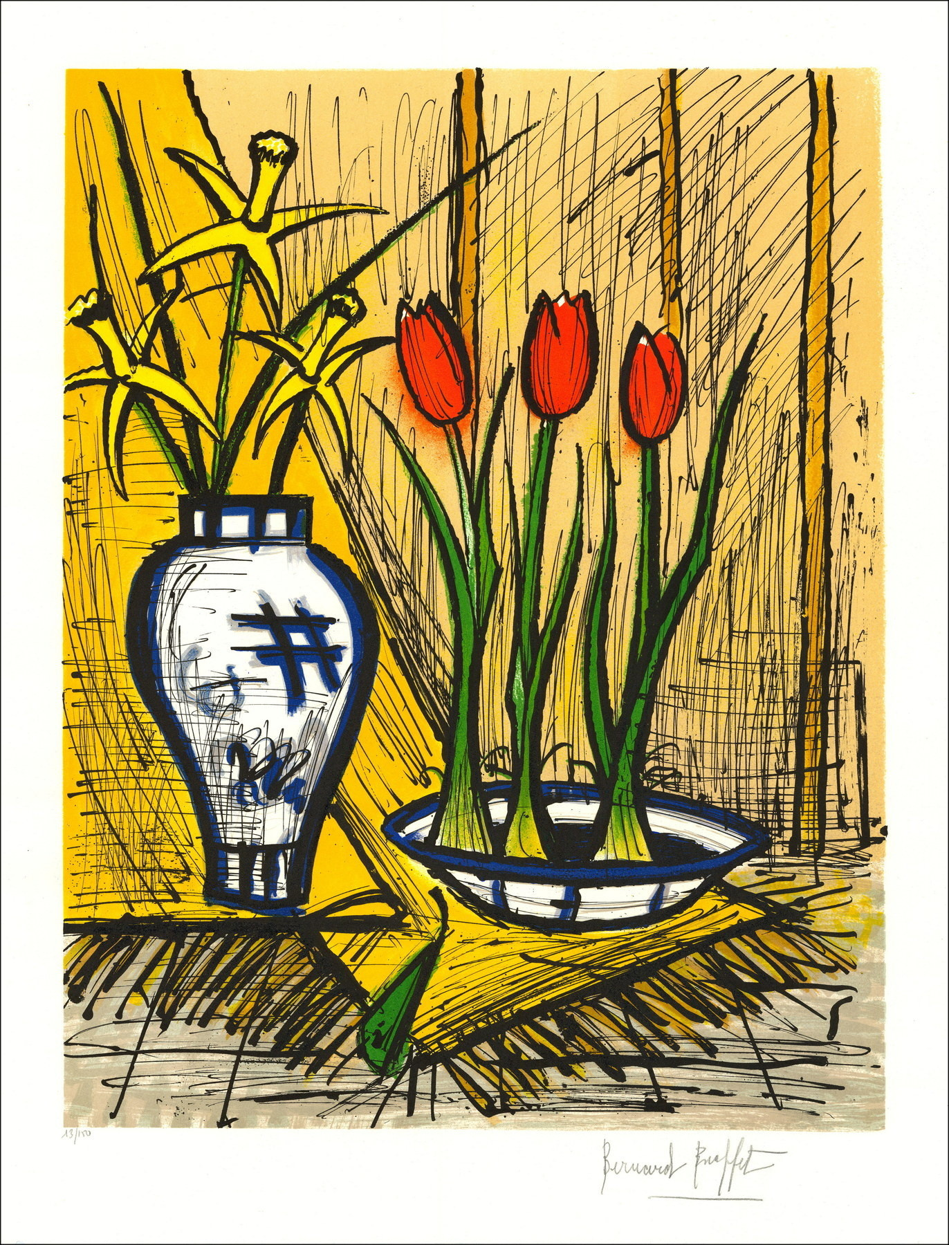 Bernard Buffet – Jonquilles y tulipanes, litógrafo firmado