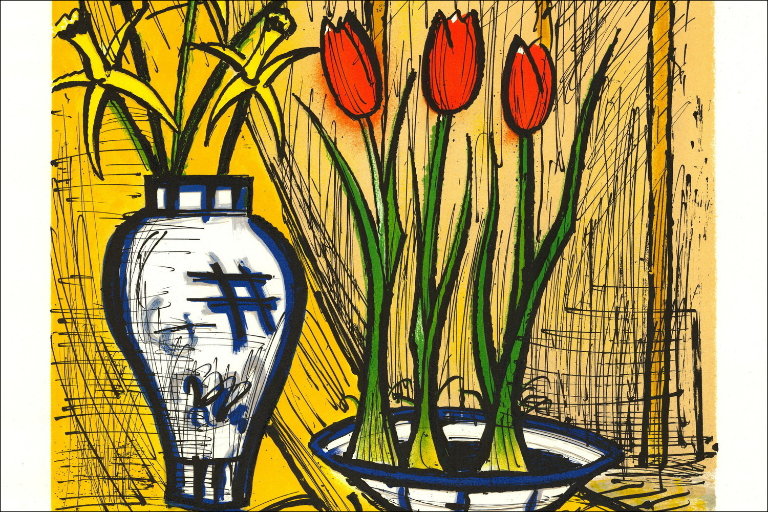 Bernard Buffet – Jonquilles et tulipes, lithographie signée