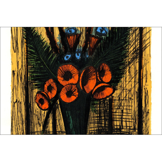Bernard Buffet, Soucis dans un vase 1981, lithographie originale