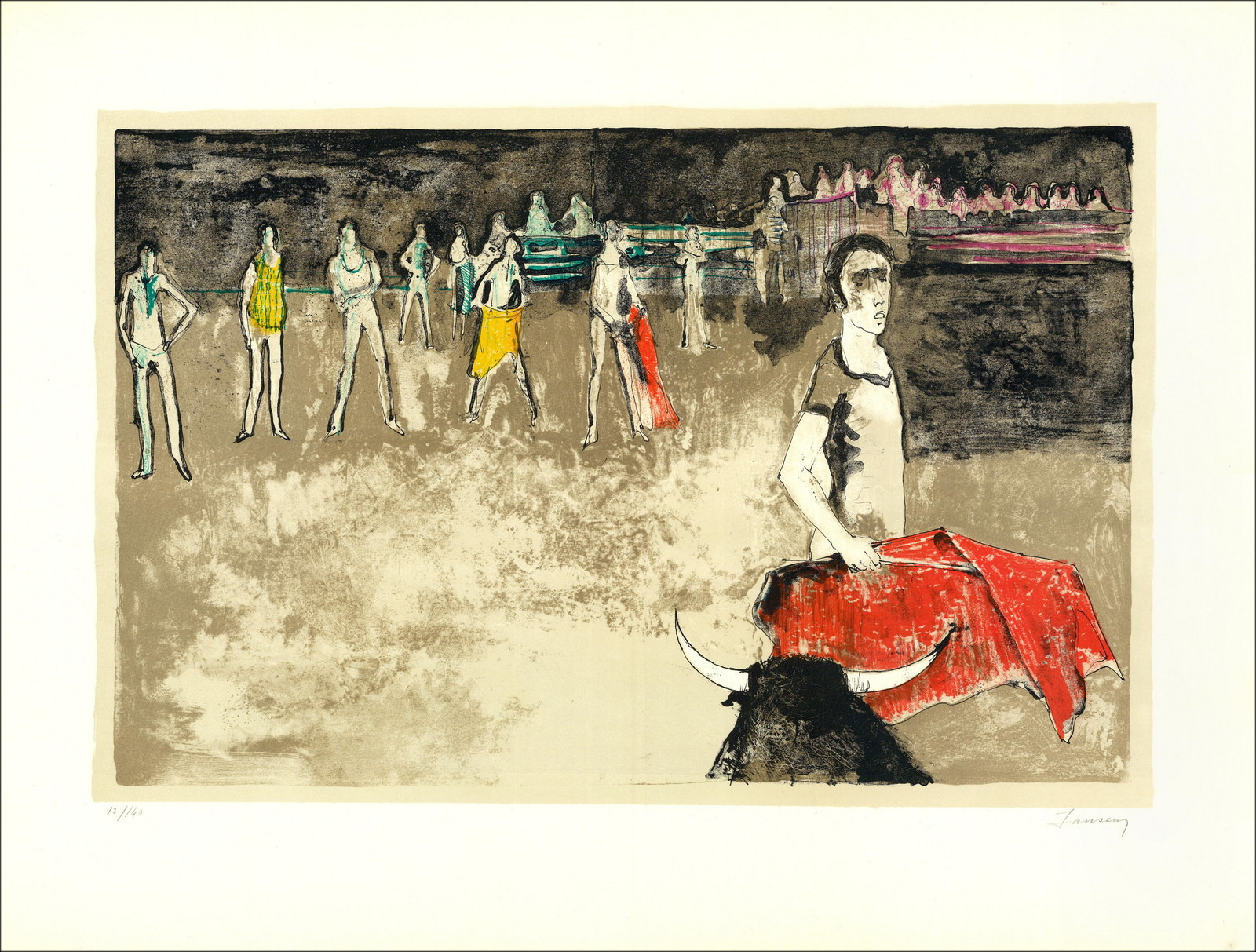 Jean Jansem, La arena, la muleta (1971) | Litografía original