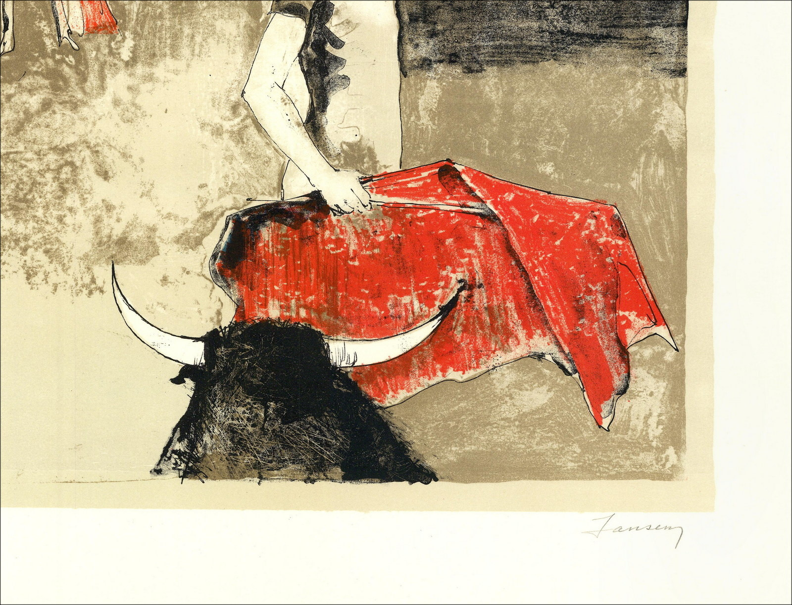 Jean Jansem, De arena, de muleta (1971) | Originele lithografie