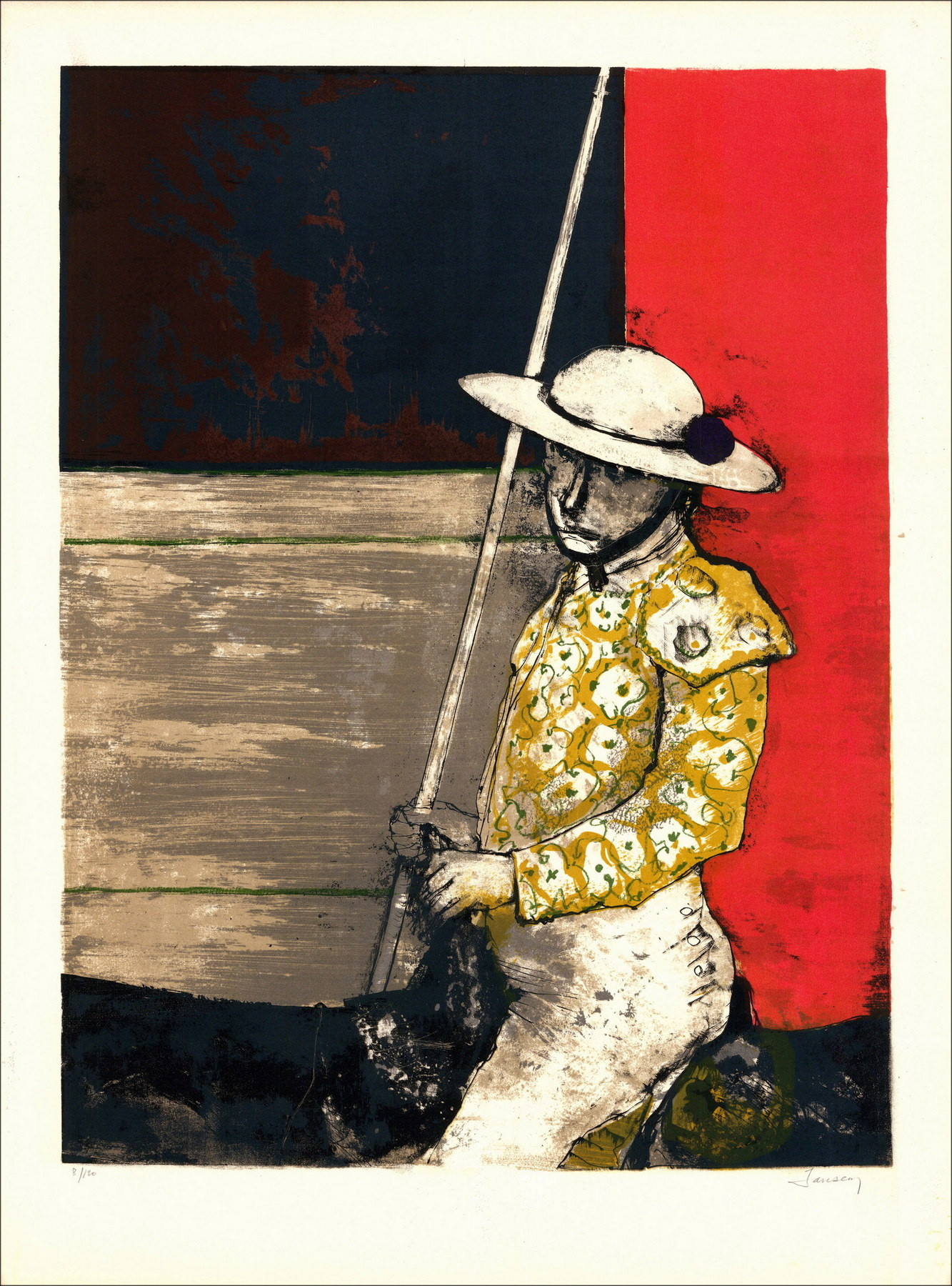 Jean Jansem, L'arena, la muleta (1971) | Litografia originale