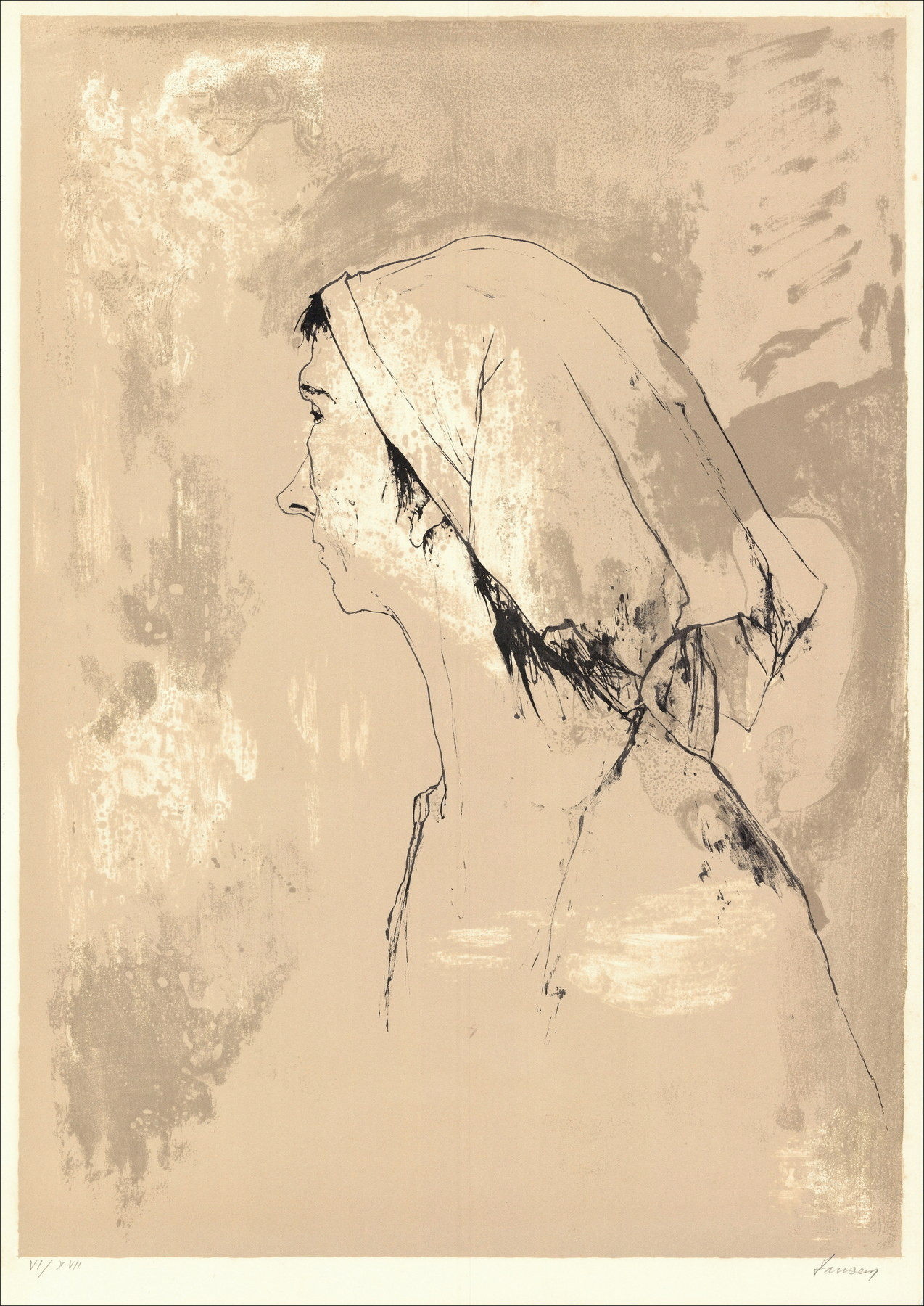Jean Jansem, Mujer de perfil (1975) | Litografía original