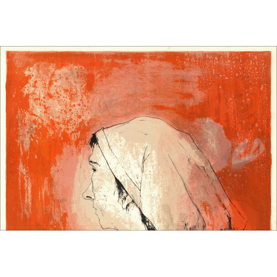 Jean Jansem, Mujer de perfil rojo (1975) | Litografía original