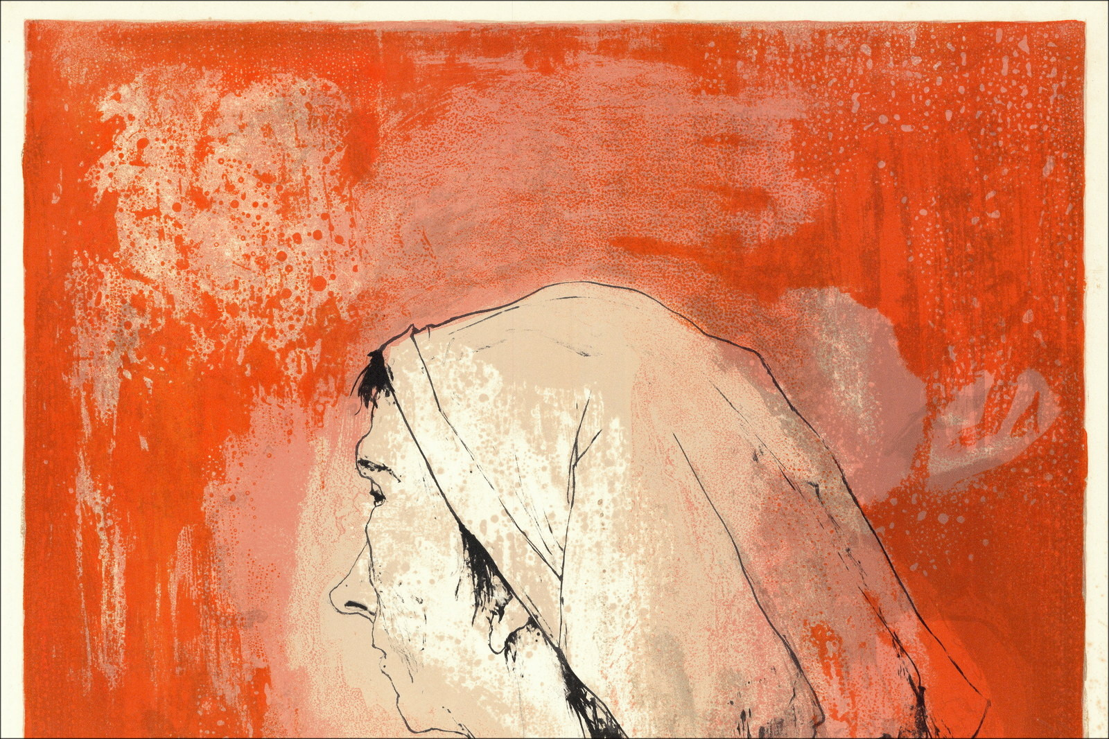Jean Jansem, Donna di profilo rosso (1975) | Litografia originale