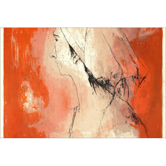 Jean Jansem, Mujer de perfil rojo (1975) | Litografía original
