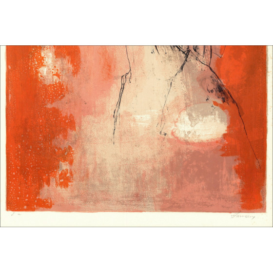 Jean Jansem, Mujer de perfil rojo (1975) | Litografía original