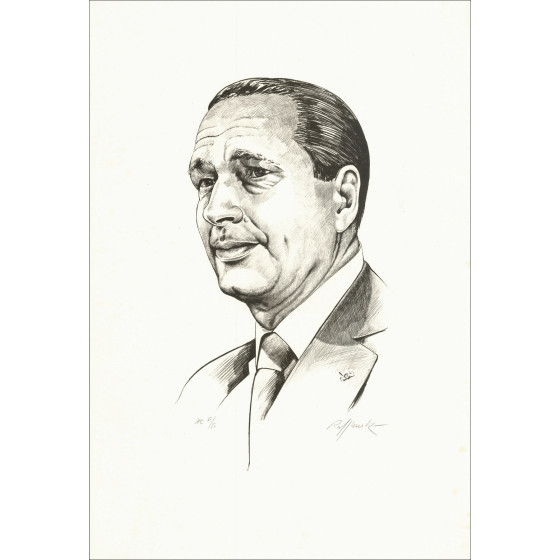 Rolf Rafflewski Portret van Jacques Chirac, lithografie HC