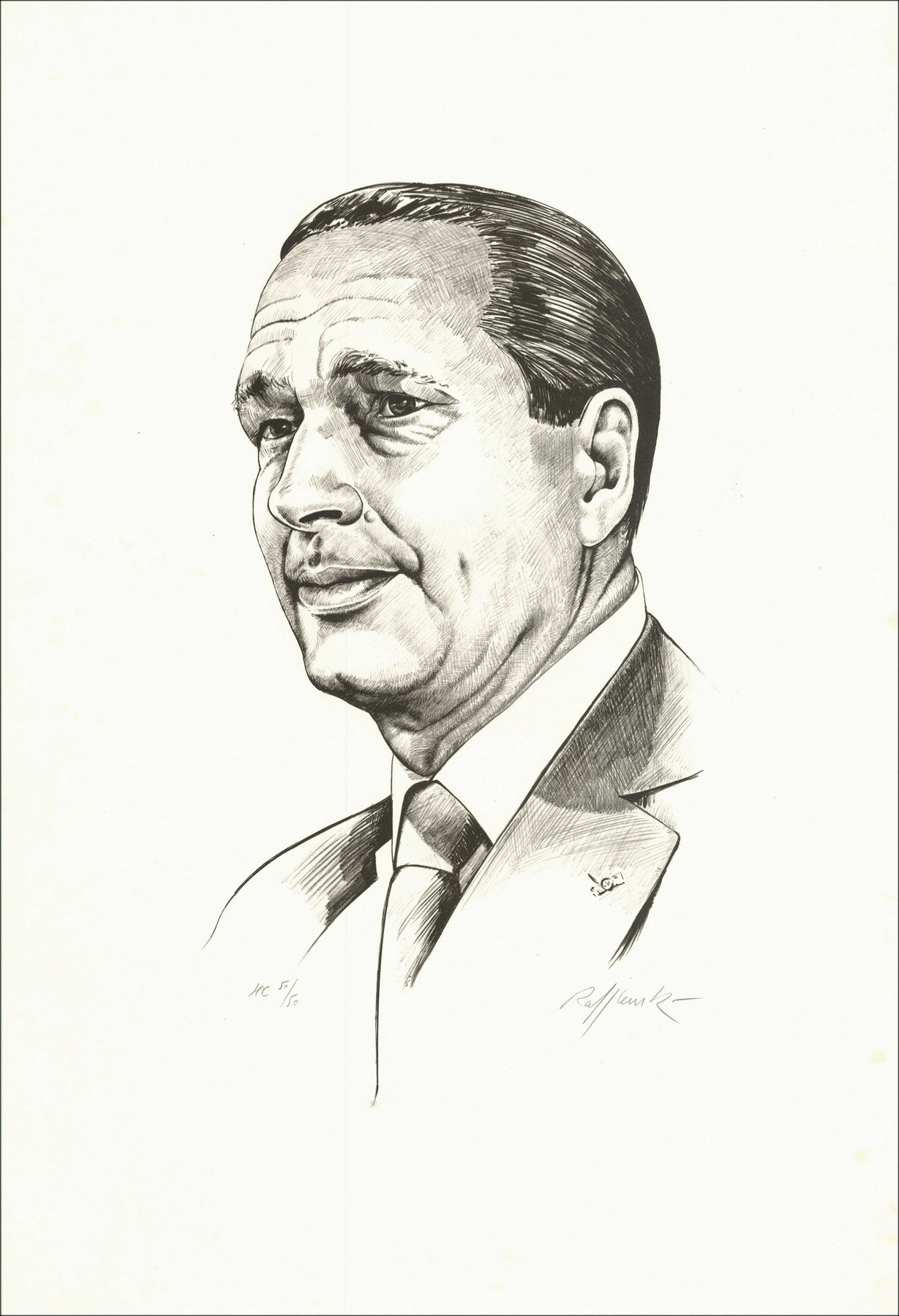 Rolf Rafflewski Portrait of Jacques Chirac, lithograph HC