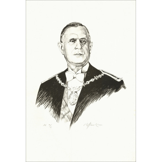 Rolf Rafflewski Portret van Charles de Gaulle, lithografie HC