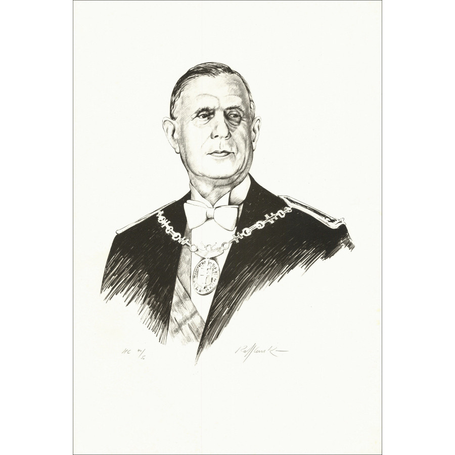 Retrato de Charles de Gaulle por Rolf Rafflewski, litografía HC.