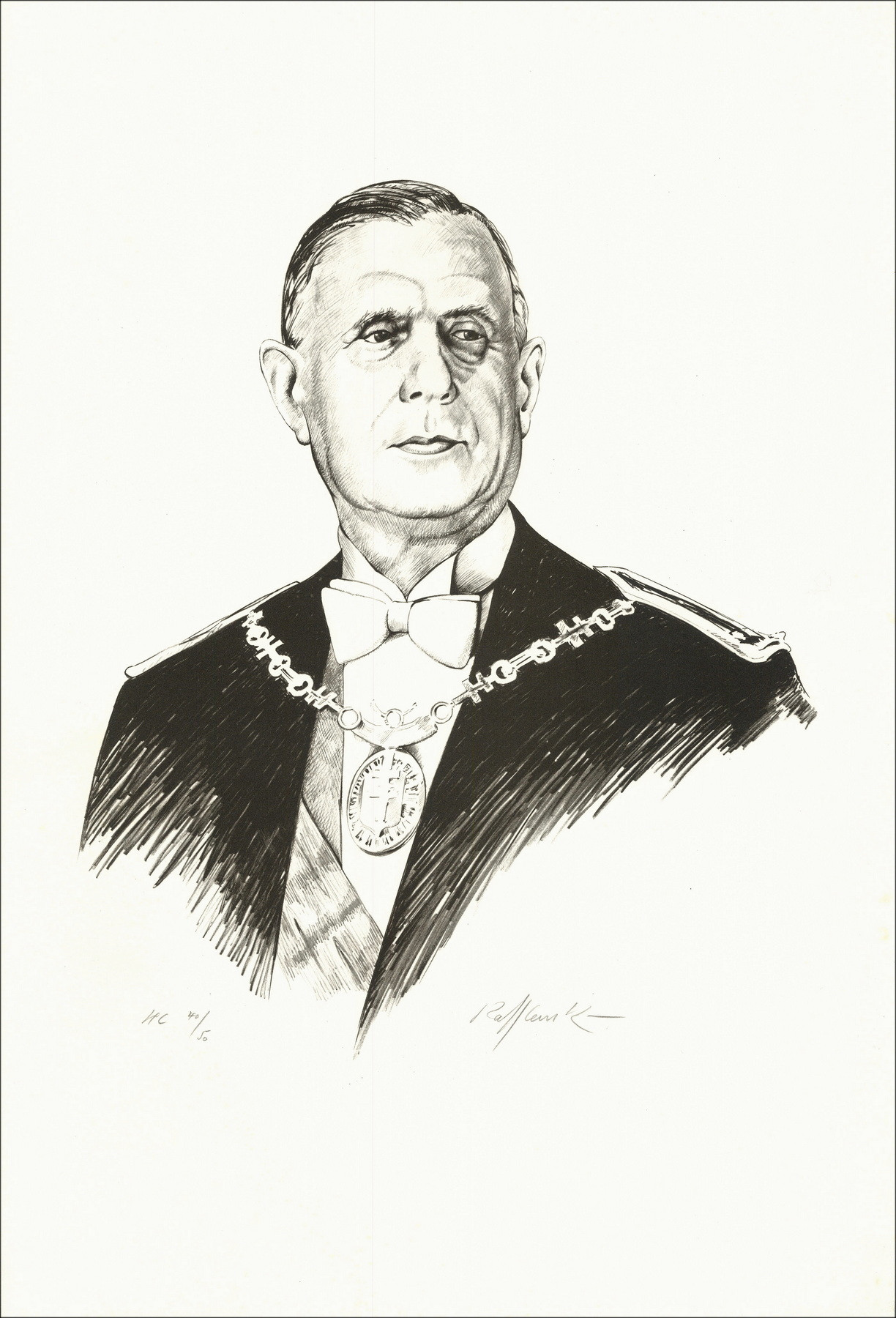 Retrato de Charles de Gaulle por Rolf Rafflewski, litografía HC.