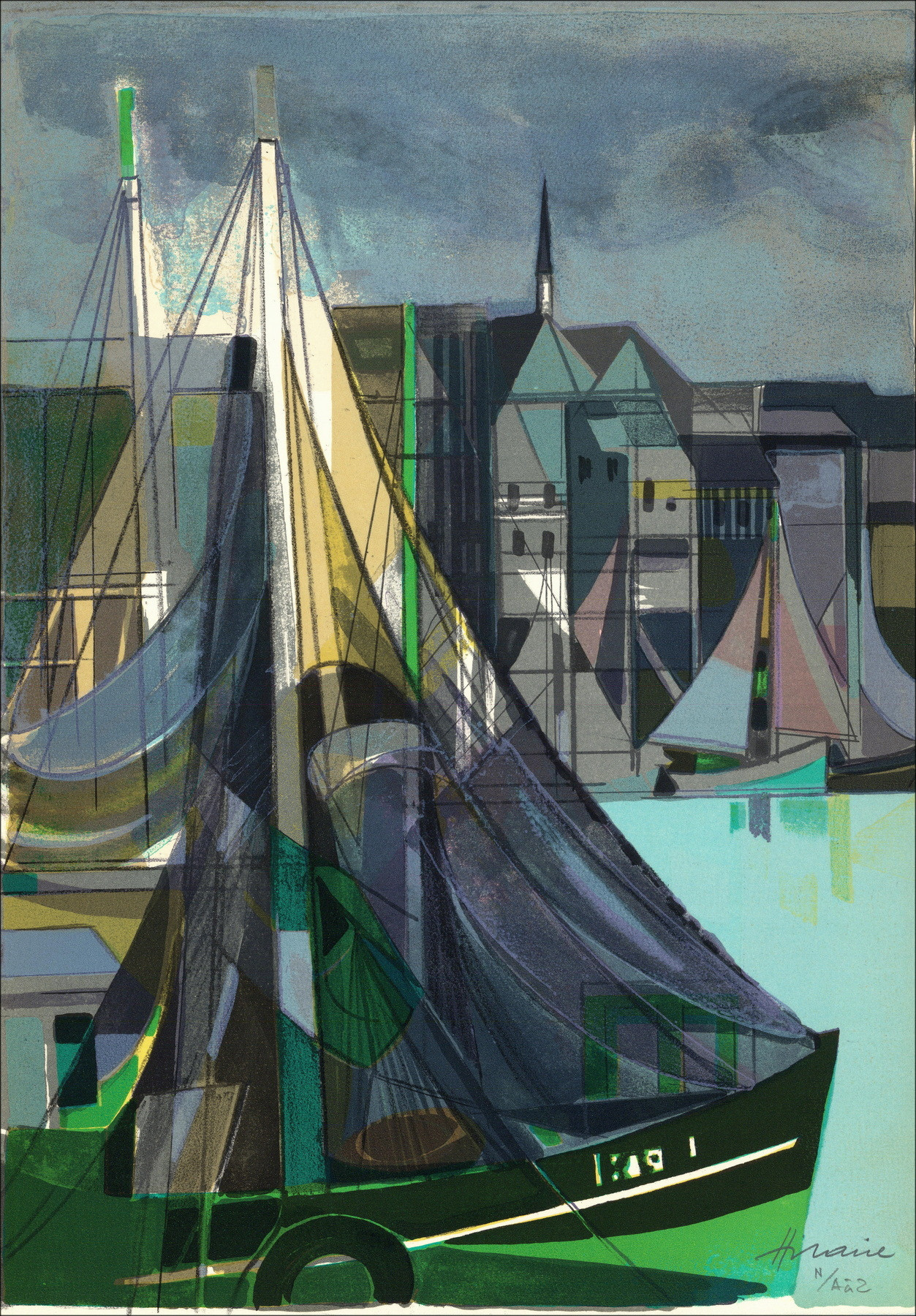 Camille Hilaire La Normandie, Honfleur, lithograph.