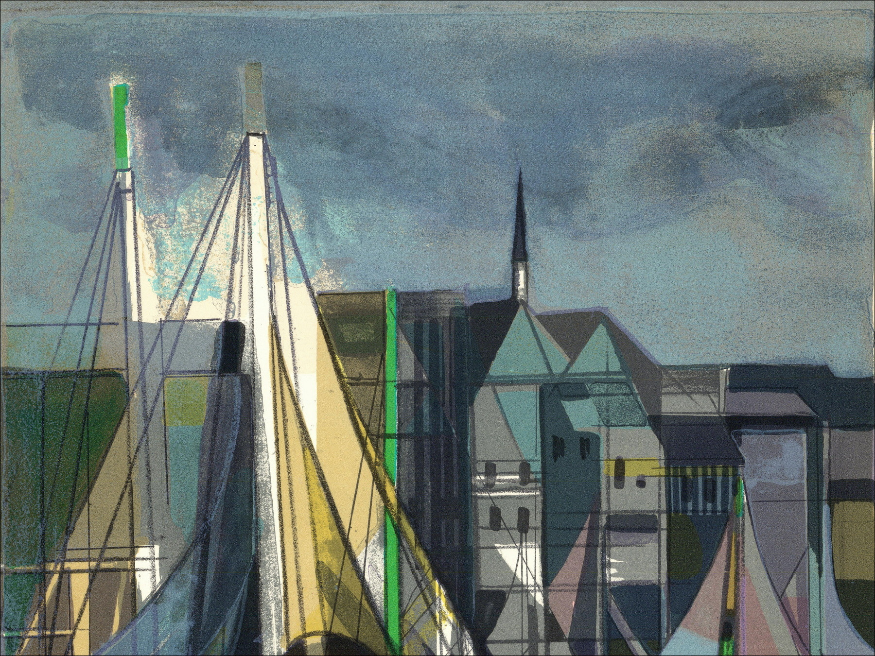 Camille Hilaire Die Normandie, Honfleur, Lithografie