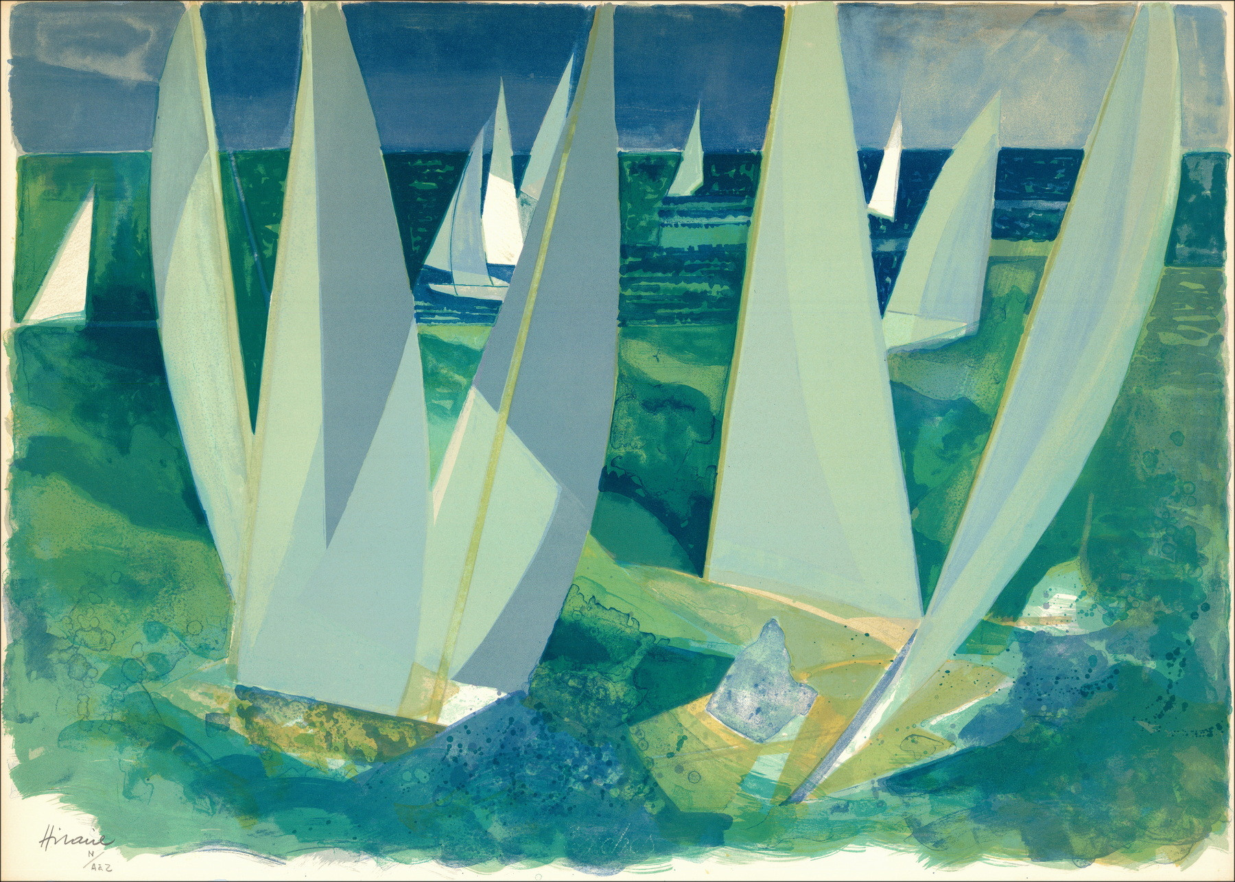 Camille Hilaire Regatta in der Normandie, Original-Lithographie