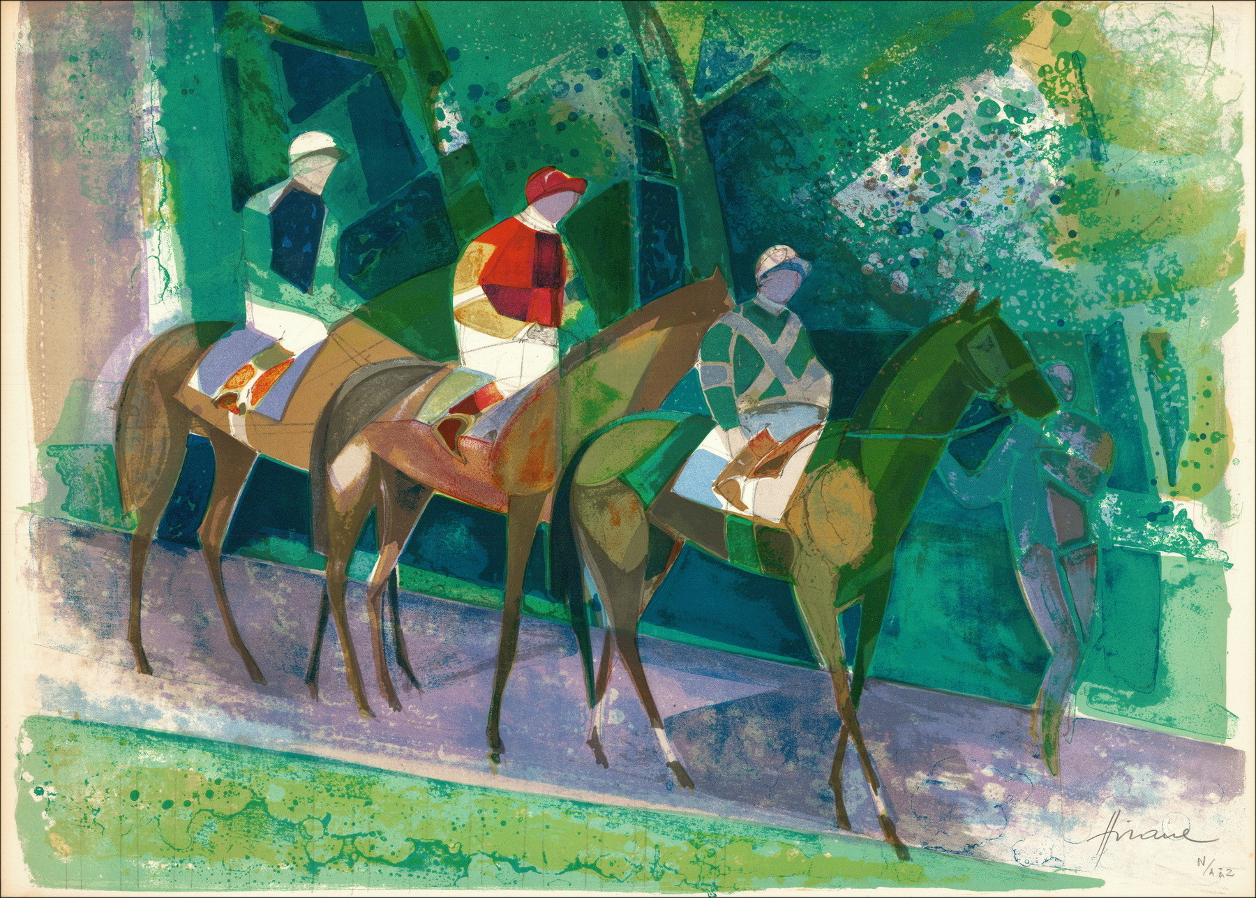 Camille Hilaire Vor dem Rennen II, signierte Lithografie