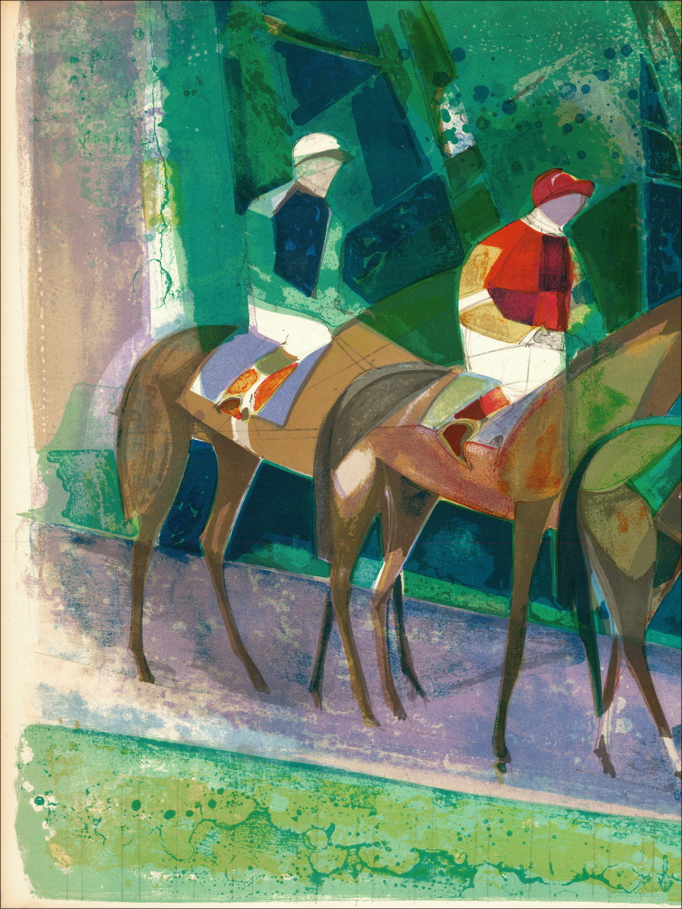 Camille Hilaire Vor dem Rennen II, signierte Lithografie