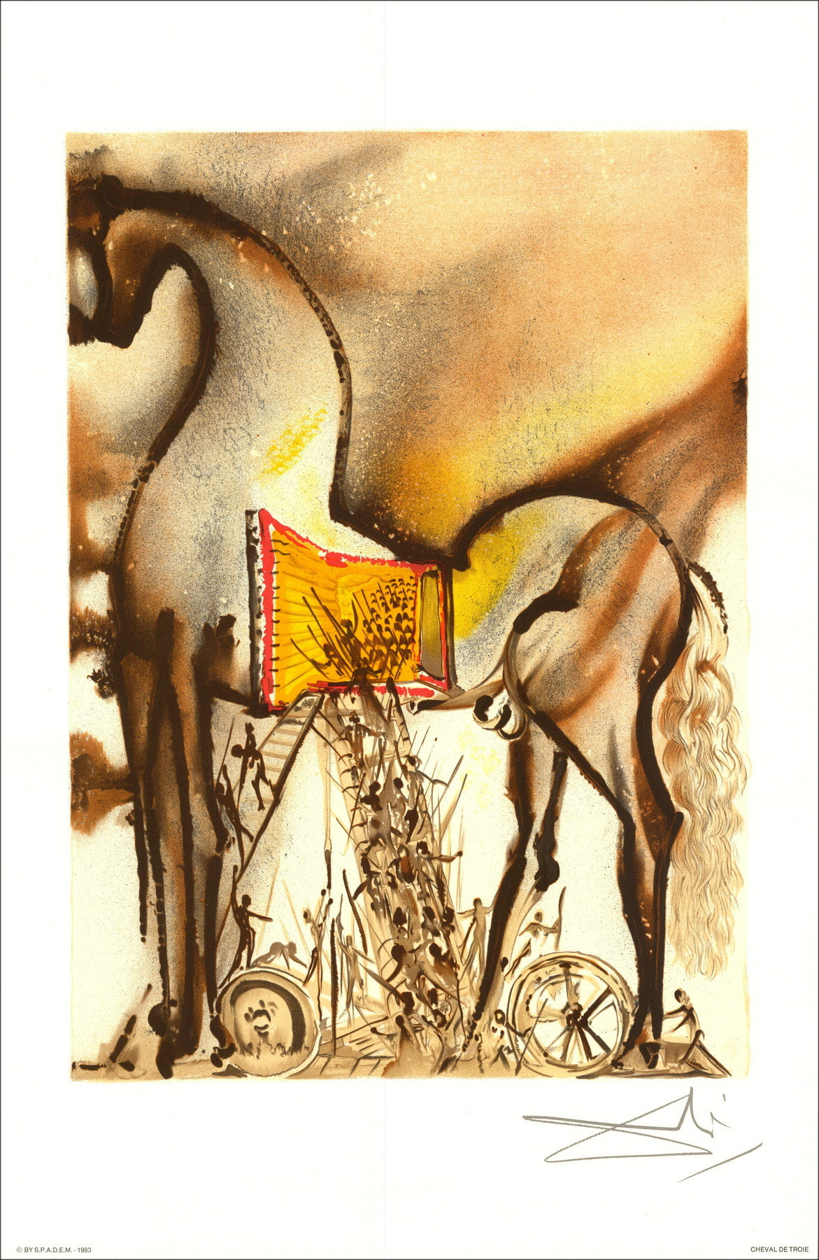 Salvador Dalí Daliniaanse paarden, Trojaans paard, lithografie