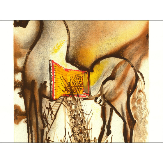 Salvador Dalí Daliniaanse paarden, Trojaans paard, lithografie