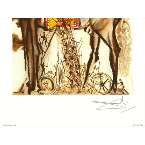 Salvador Dalí Daliniaanse paarden, Trojaans paard, lithografie