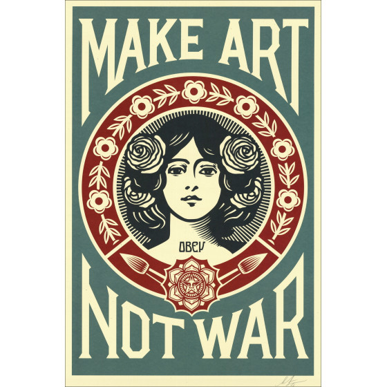 Shepard Fairey Make Art Not War Azul, serigrafía firmada.