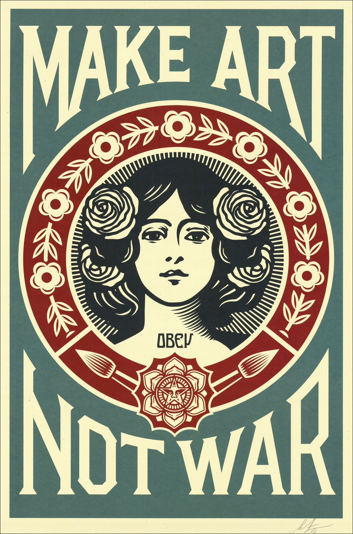 Shepard Fairey Make Art Not War Blu, serigrafia firmata.