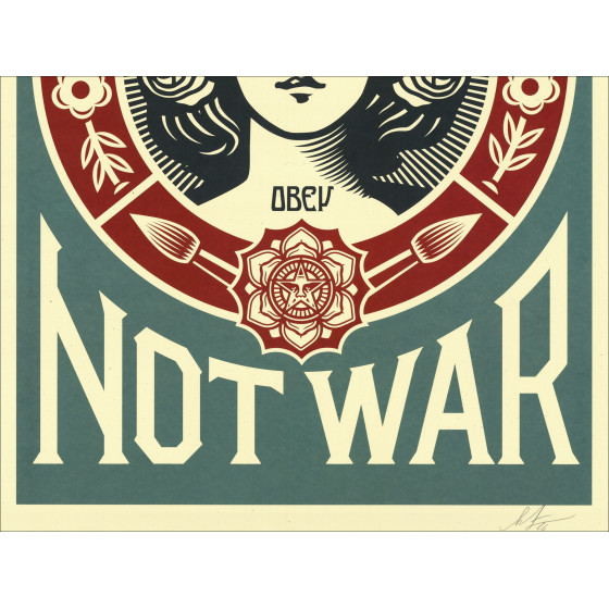 Shepard Fairey Make Art Not War Blu, serigrafia firmata.