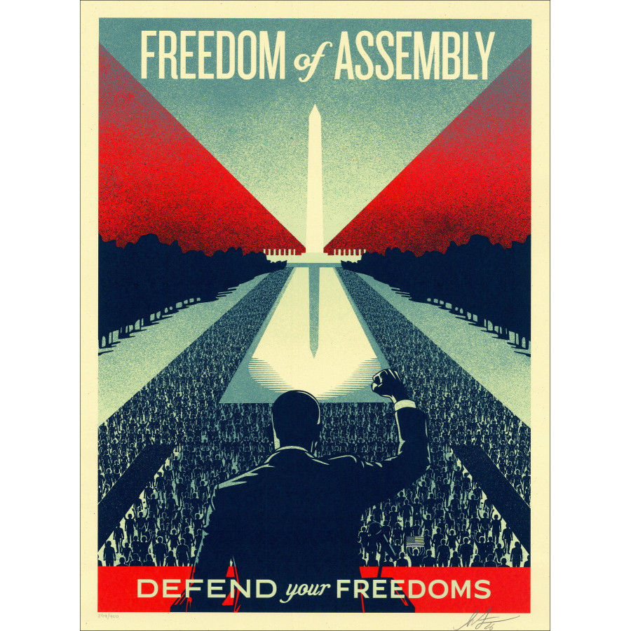 SHEPARD FAIREY (OBEY) - Siebdruck "VERTEIDIGEN SIE IHRE FREIHEITEN - FREIHEIT DER VERSAMMLUNG" 61x46cm - 2026