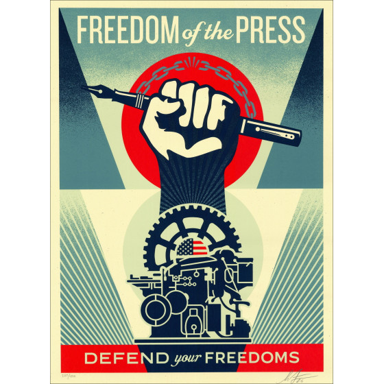 Shepard Fairey Freedom of the Press 2026, serigrafia firmata