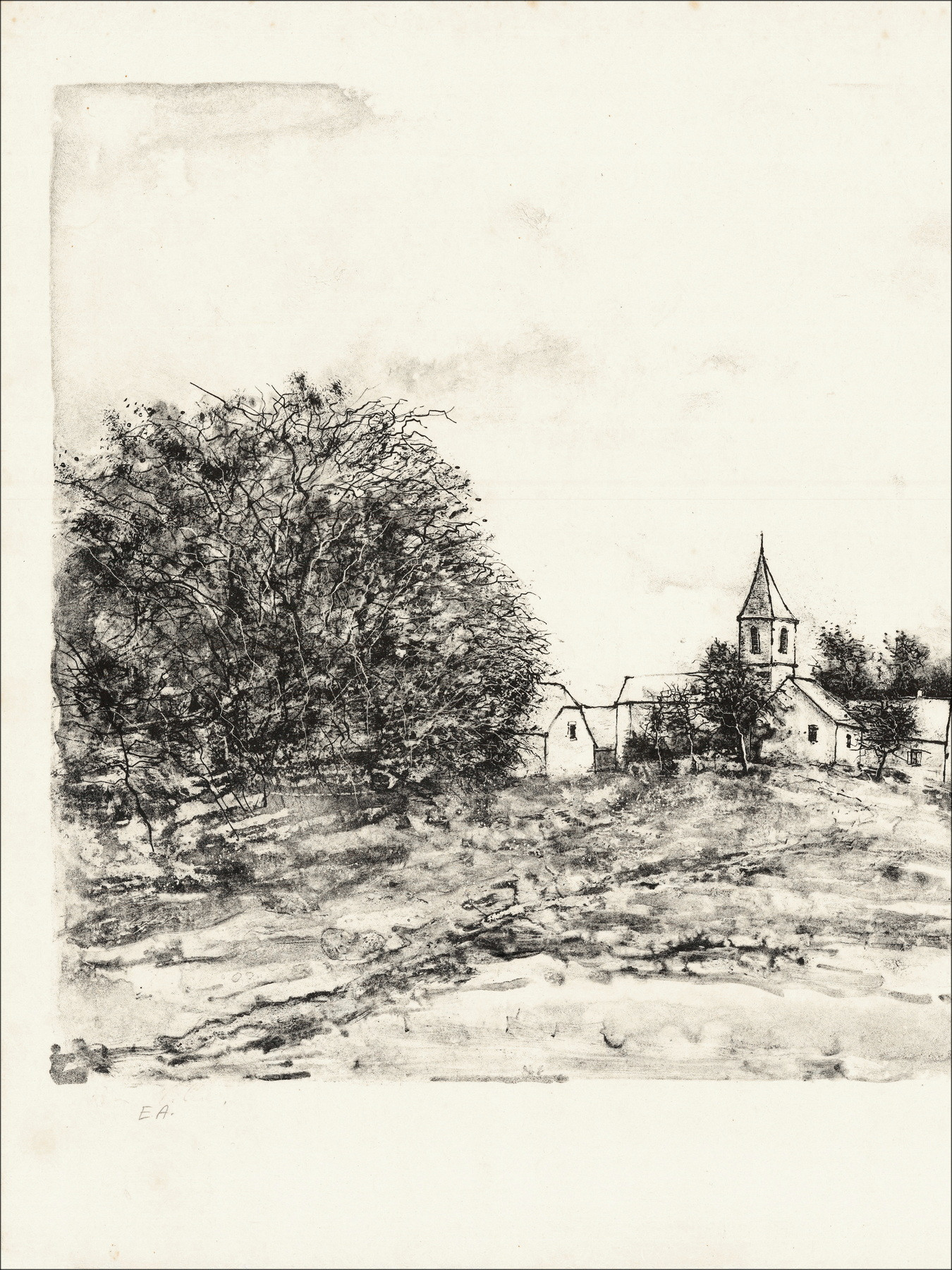Bernard Gantner Die Kirche, signierte Lithografie EA