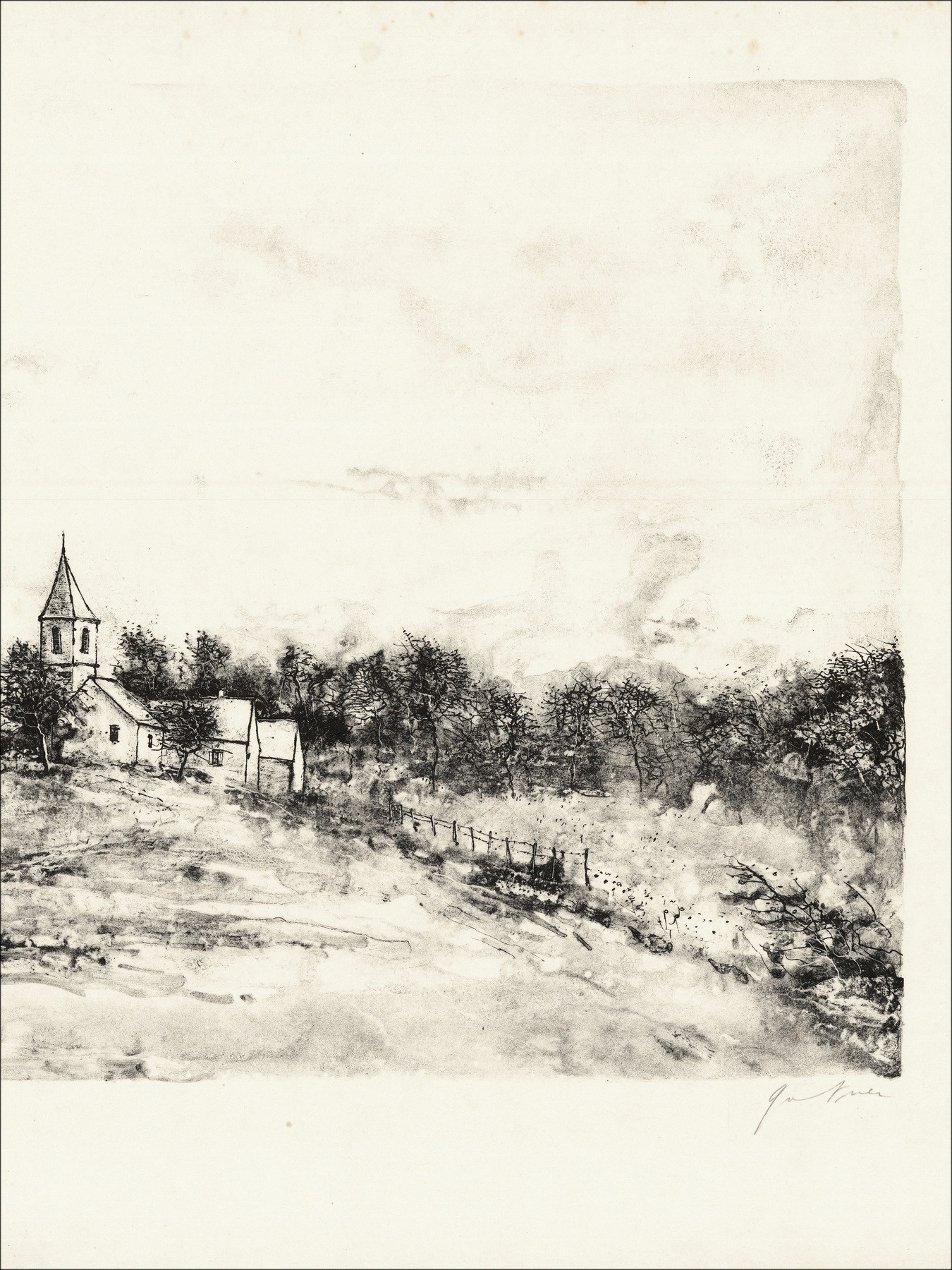Bernard Gantner La Iglesia, litografía EA firmada