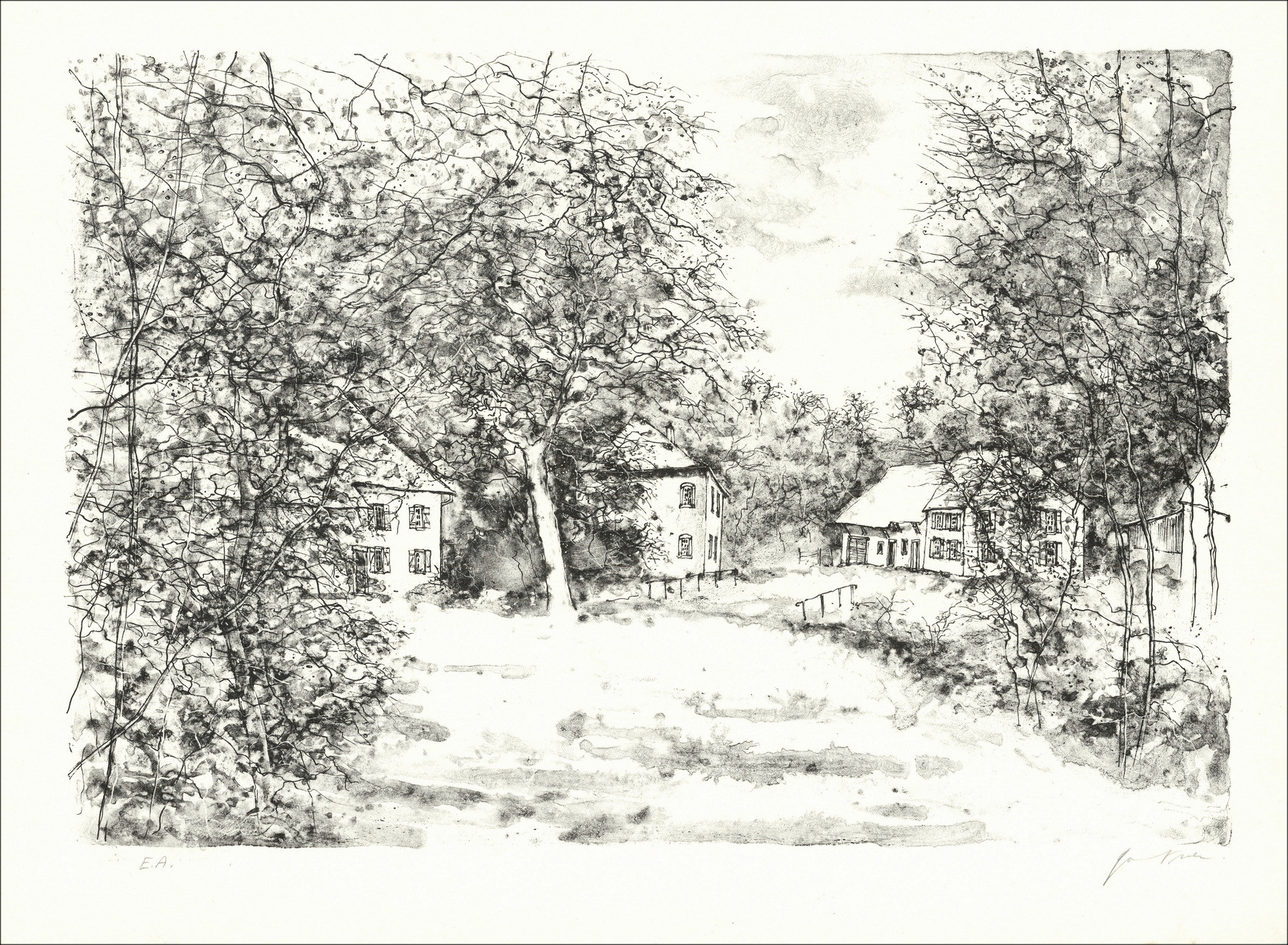 Bernard Gantner Forest Houses, lithograph EA signed