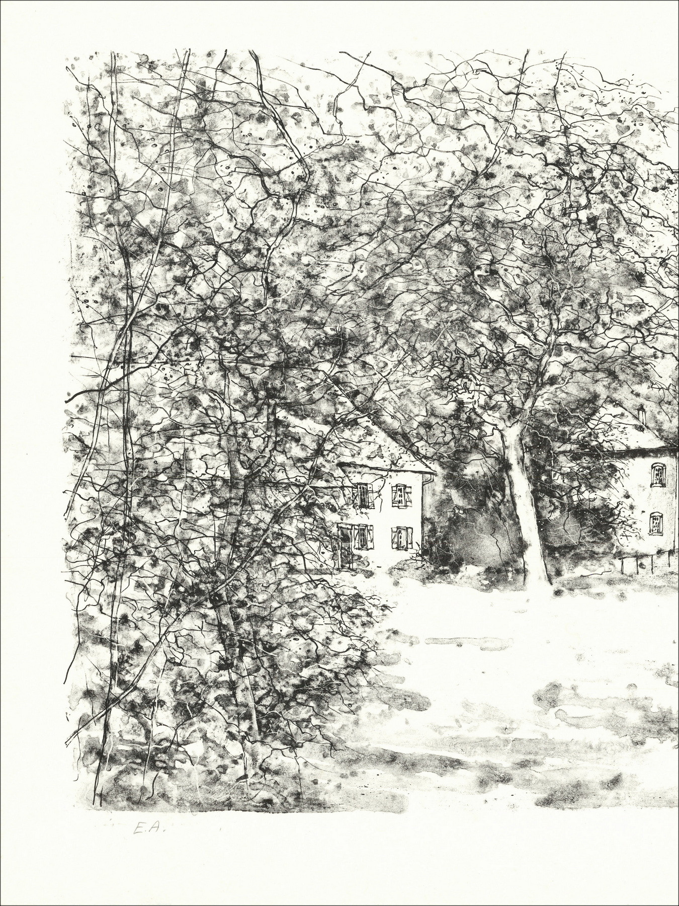 Bernard Gantner Maisons forestières, lithographie EA signée