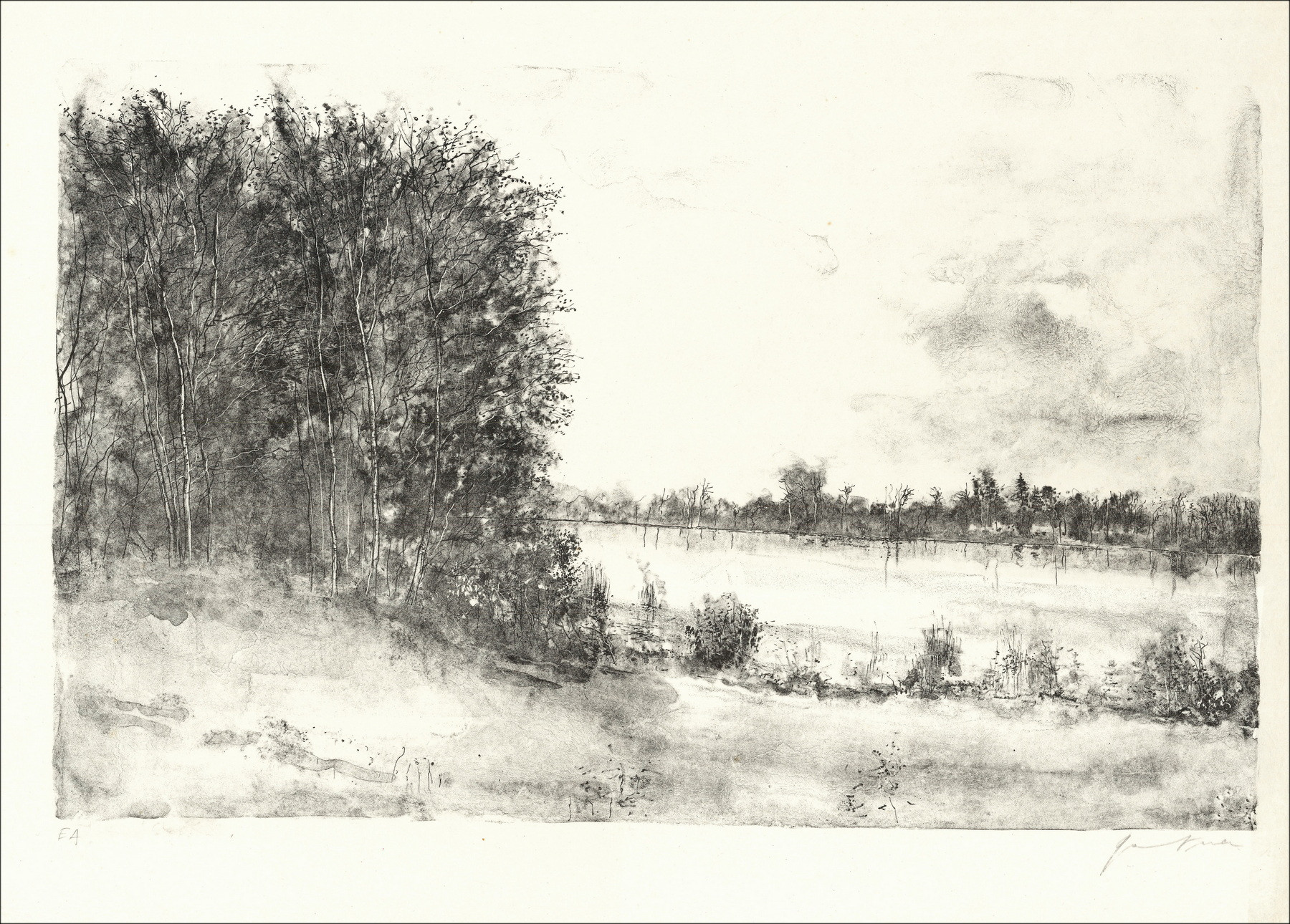 Bernard Gantner "Le Lac", litografía original EA firmada.