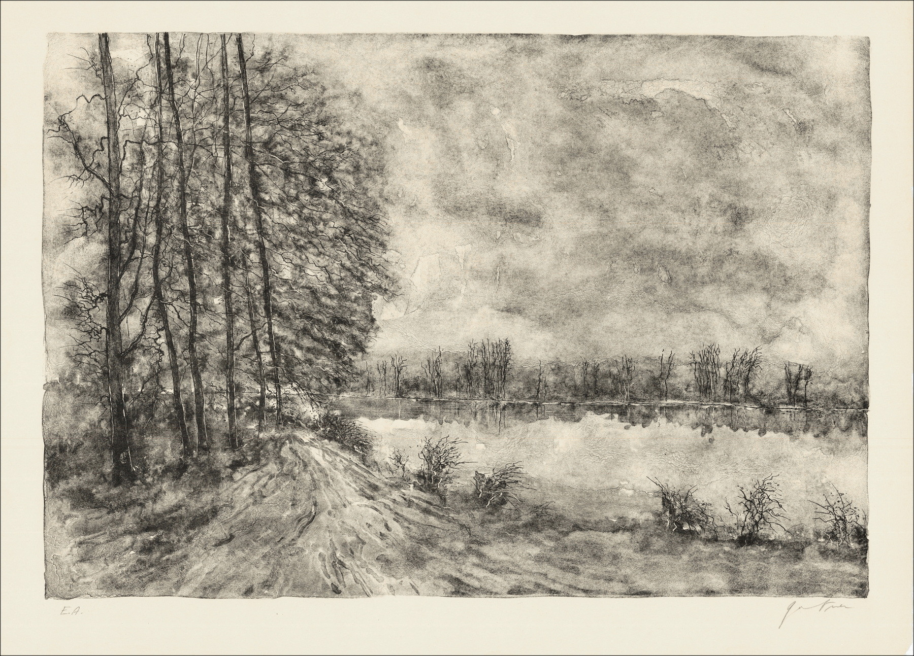 GANTNER Bernard - Originele lithografie "Meer in de winter" 47x64cm